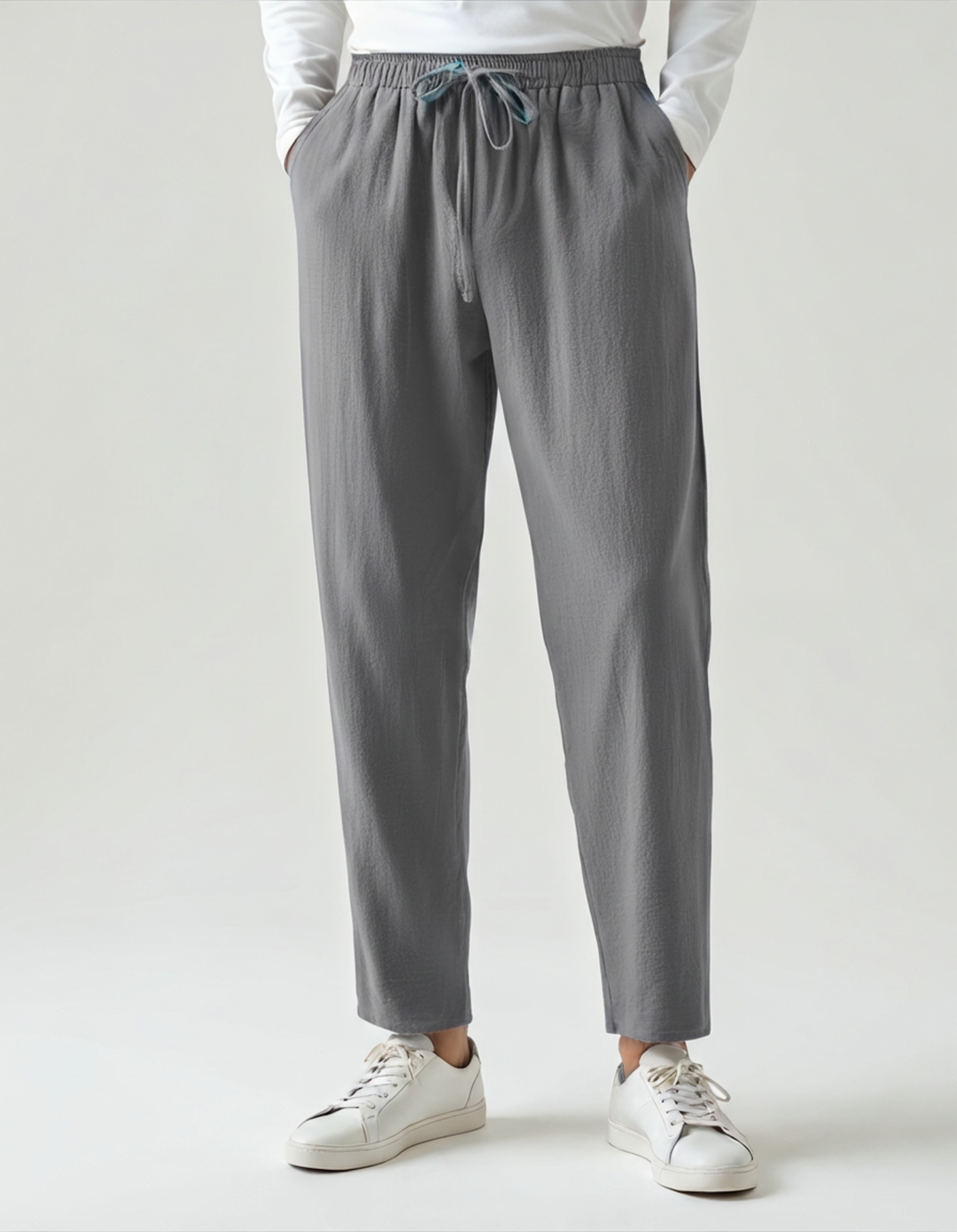 Pantalone in Lino Uomo Vita Elastica Taglio Ampio
