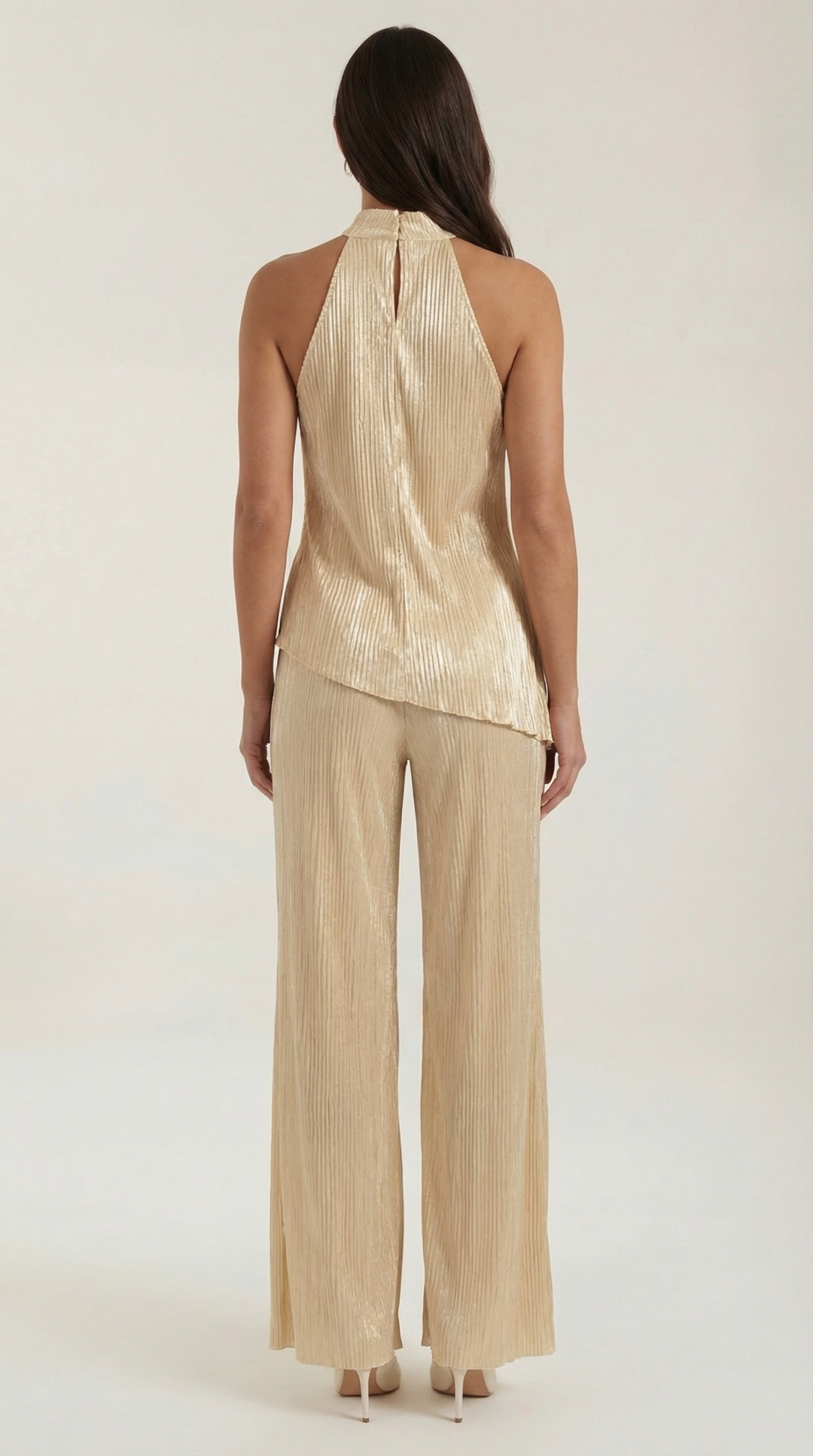 Elegante Set Donna Halter Schiena Scoperta Pantaloni Larghi