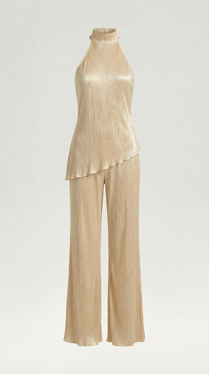 Elegante Set Donna Halter Schiena Scoperta Pantaloni Larghi