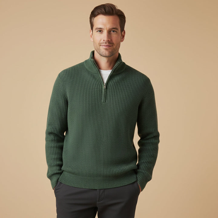 Maglione Uomo con Mezza Zip e Collo a Costine