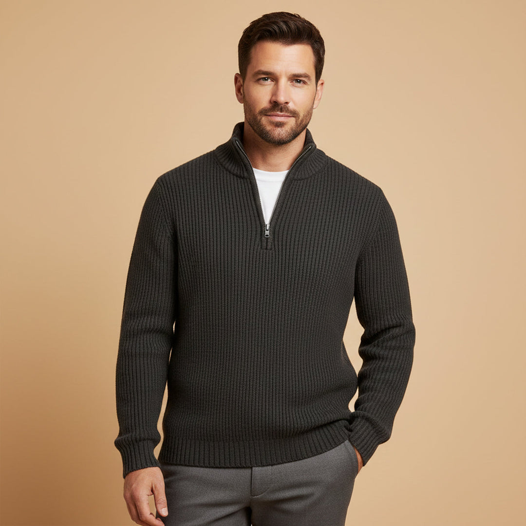 Maglione Uomo con Mezza Zip e Collo a Costine