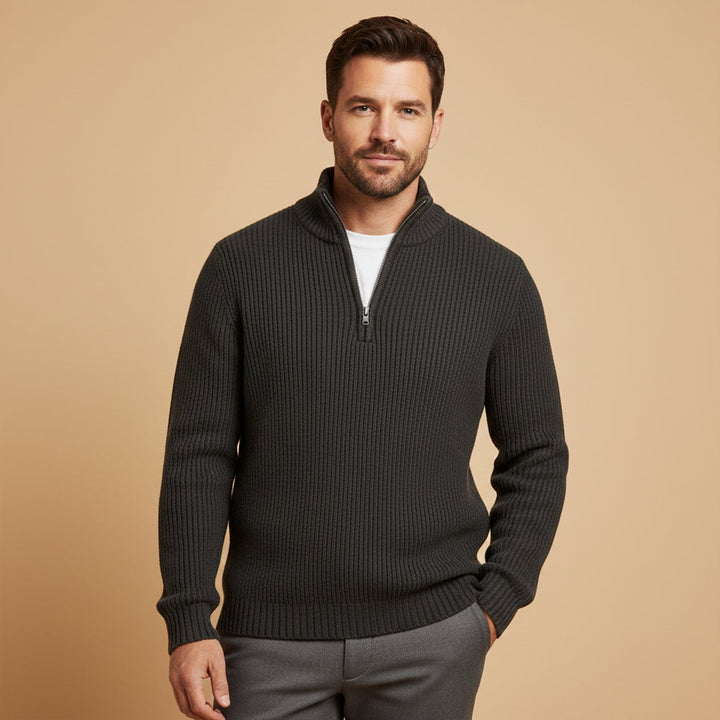 Maglione Uomo con Mezza Zip e Collo a Costine