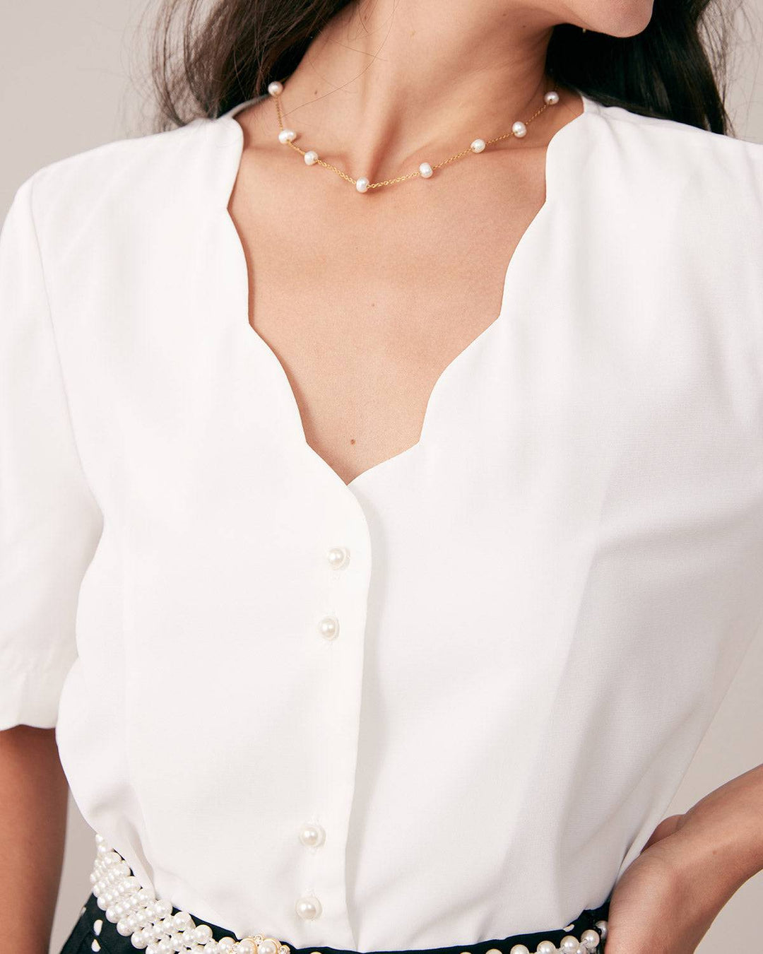 T shirt raffinata donna bottoni perla