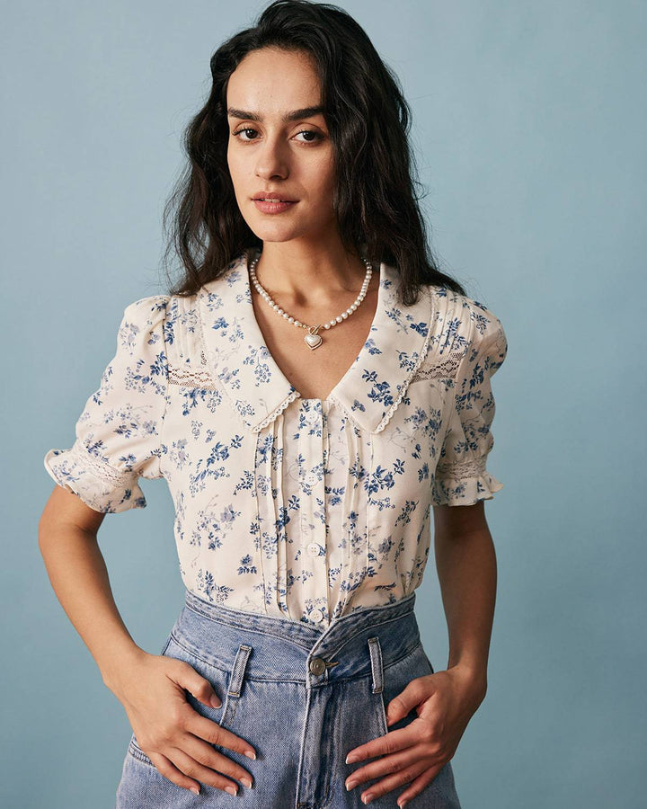 T shirt florale lussuosa donna scollo v
