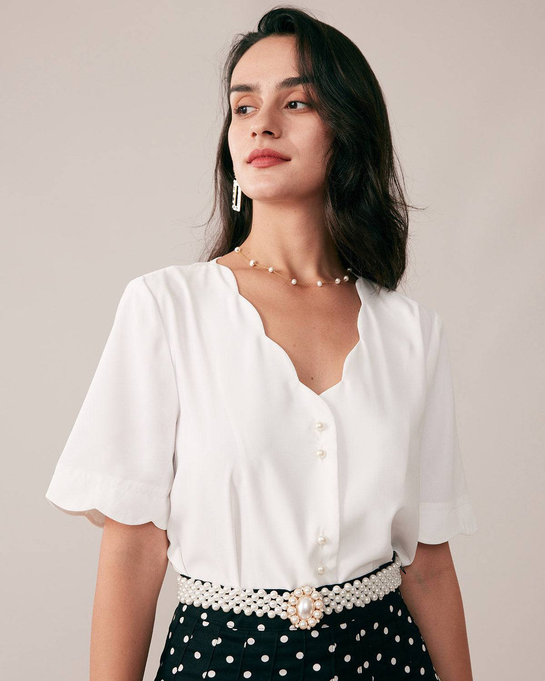T shirt raffinata donna bottoni perla