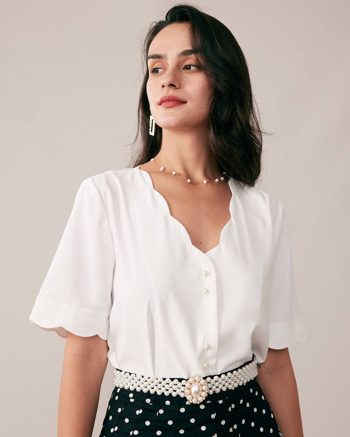 T shirt raffinata donna bottoni perla