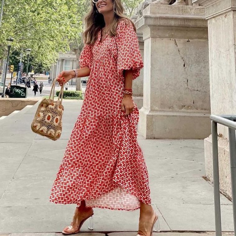 Abito maxi elegante floreale boho