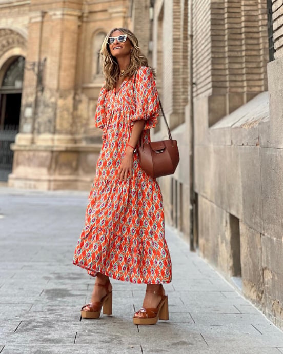 Abito maxi elegante floreale boho