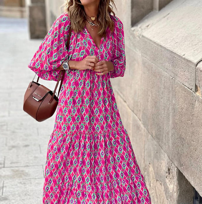 Abito maxi elegante floreale boho