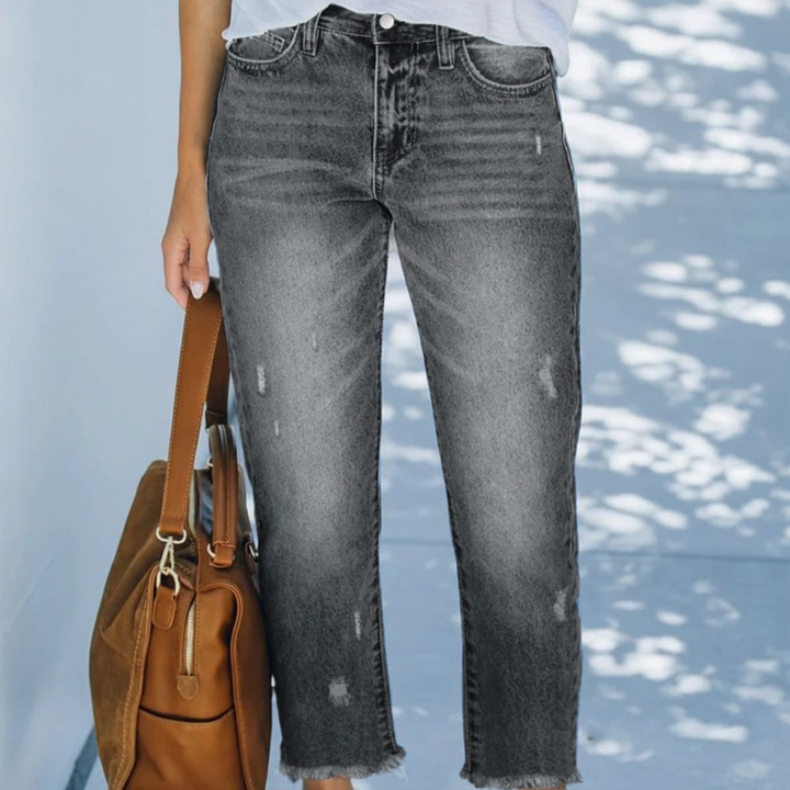 Baggy Jeans Donna Vita Alta Orlo Sfrangiato