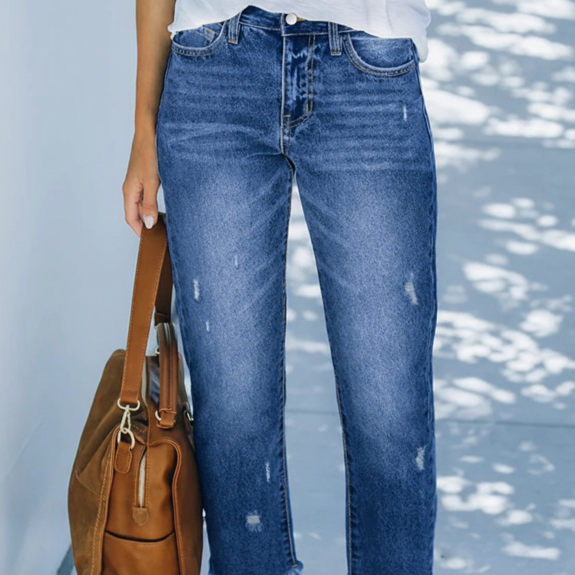 Baggy Jeans Donna Vita Alta Orlo Sfrangiato