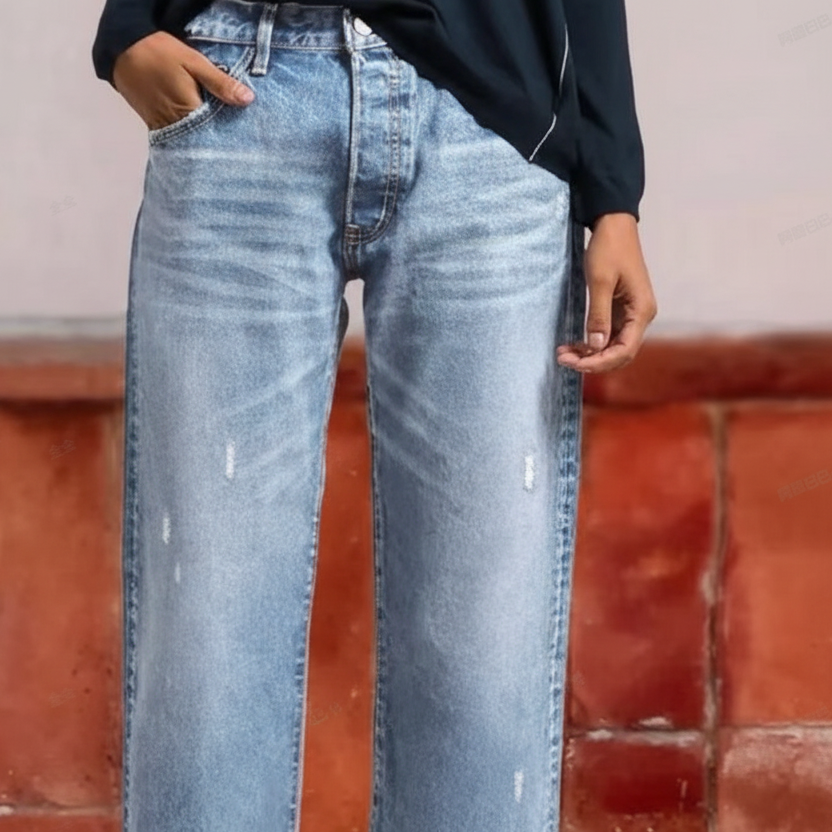 Baggy Jeans Donna Vita Alta Orlo Sfrangiato