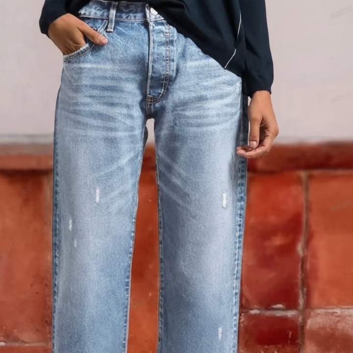 Baggy Jeans Donna Vita Alta Orlo Sfrangiato