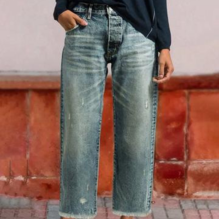 Baggy Jeans Donna Vita Alta Orlo Sfrangiato