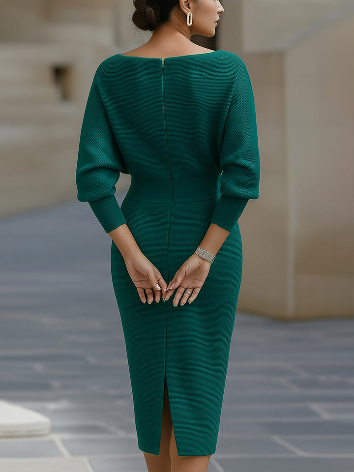 Bianca - Abito midi da donna bianco con maniche a pipistrello drappeggiate