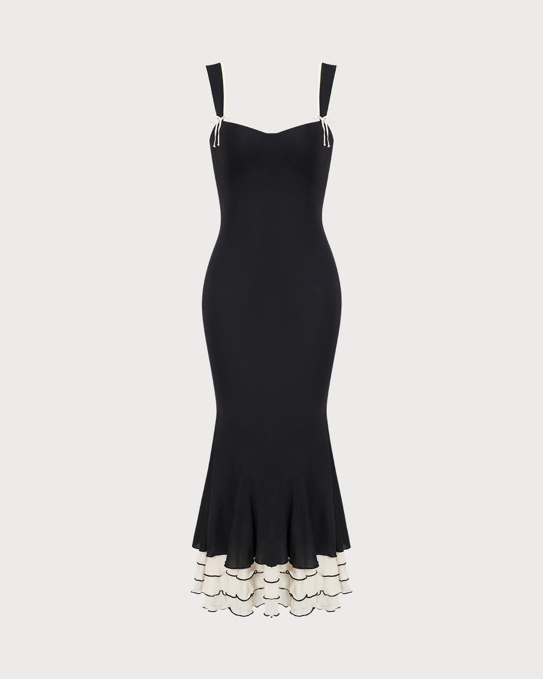 Elegante Abito Lungo Nero Scollo Cuore Donna