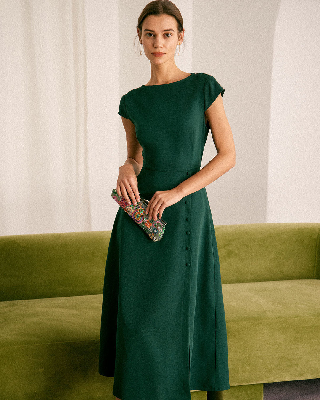 Abito midi donna verde elegante