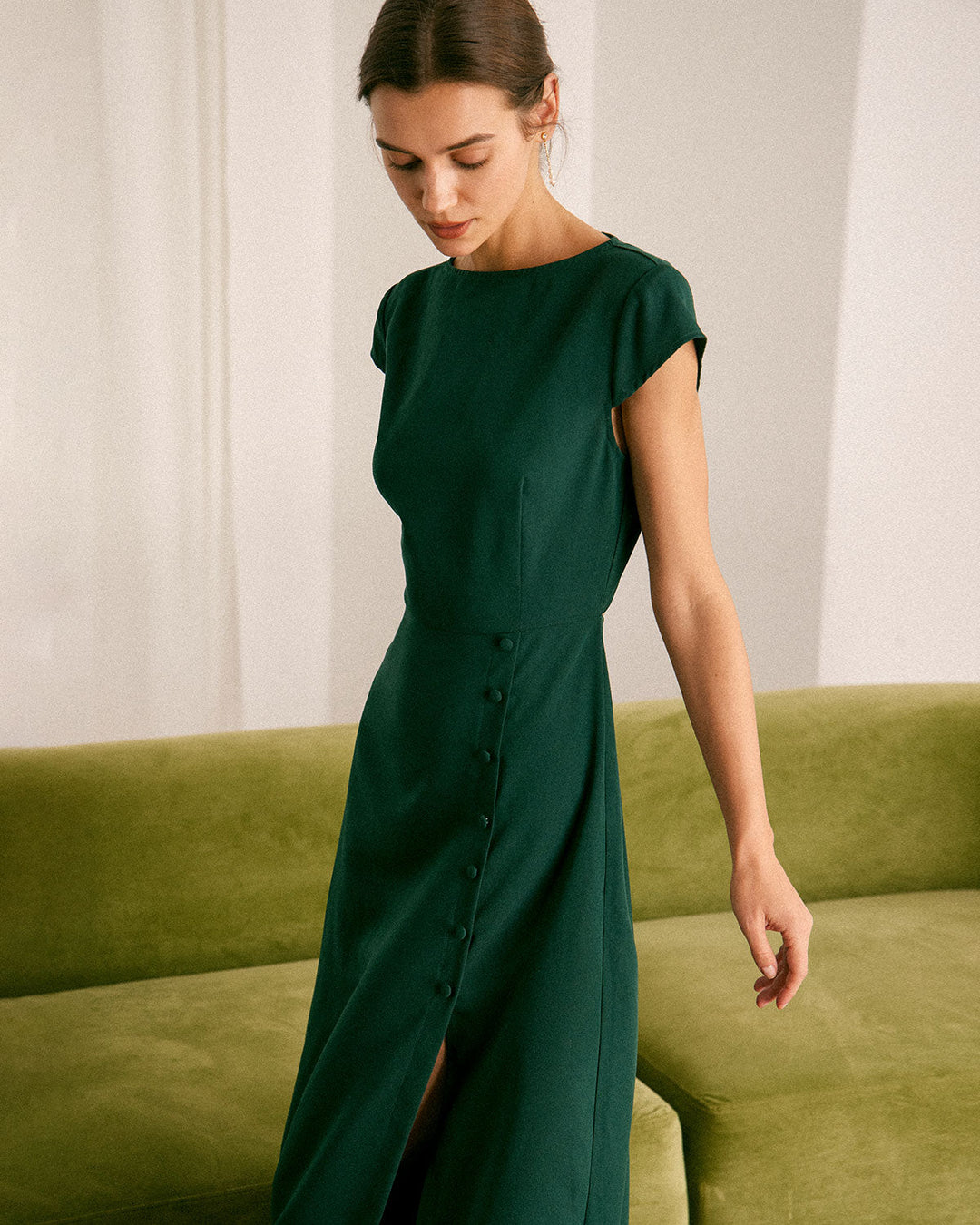 Abito midi donna verde elegante