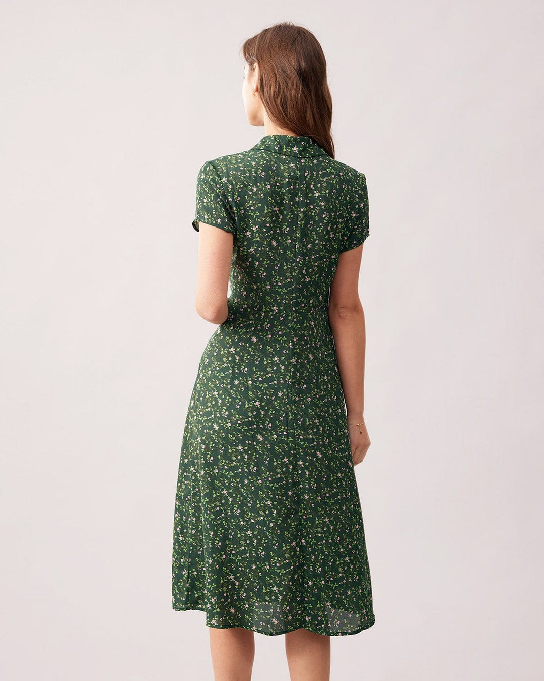 Elegante Abito Midi Floreale Colletto Maniche Corte