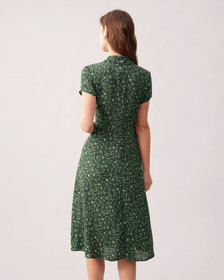 Elegante Abito Midi Floreale Colletto Maniche Corte