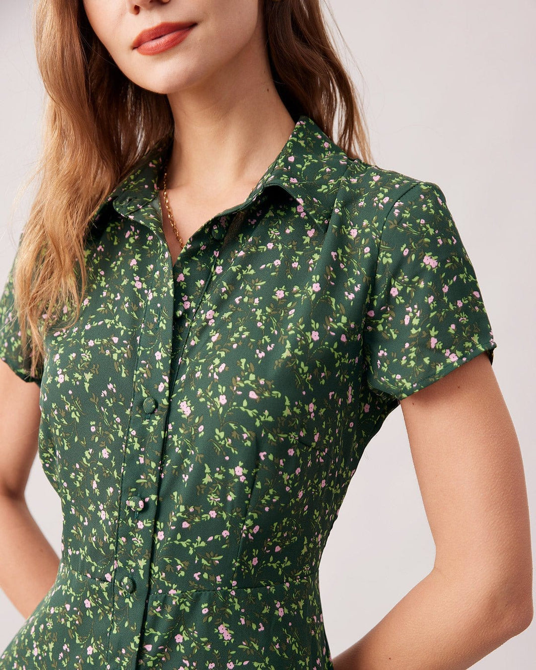 Elegante Abito Midi Floreale Colletto Maniche Corte