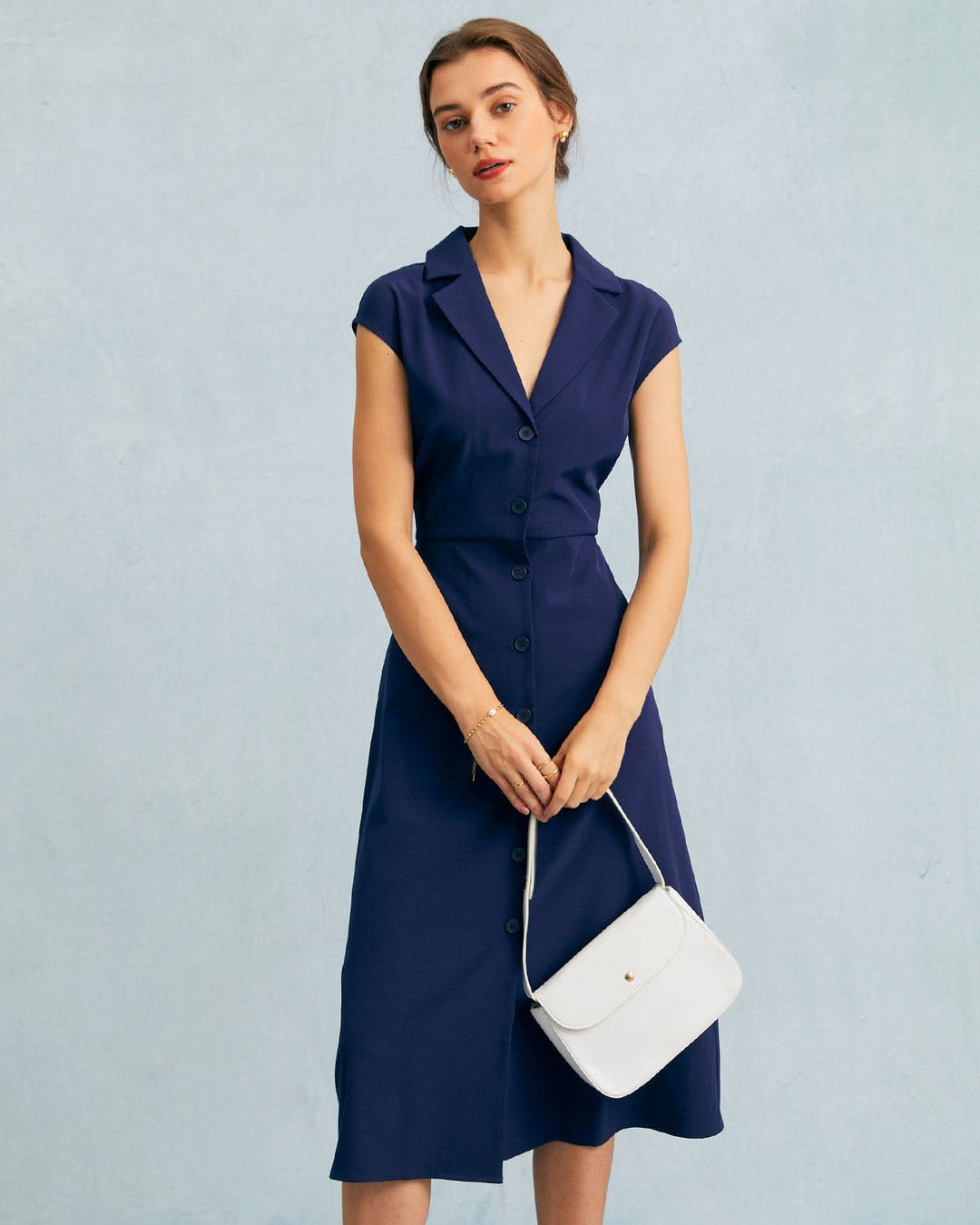 Abito midi donna blu elegante ufficio
