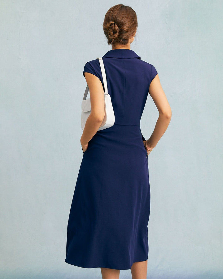 Abito midi donna blu elegante ufficio