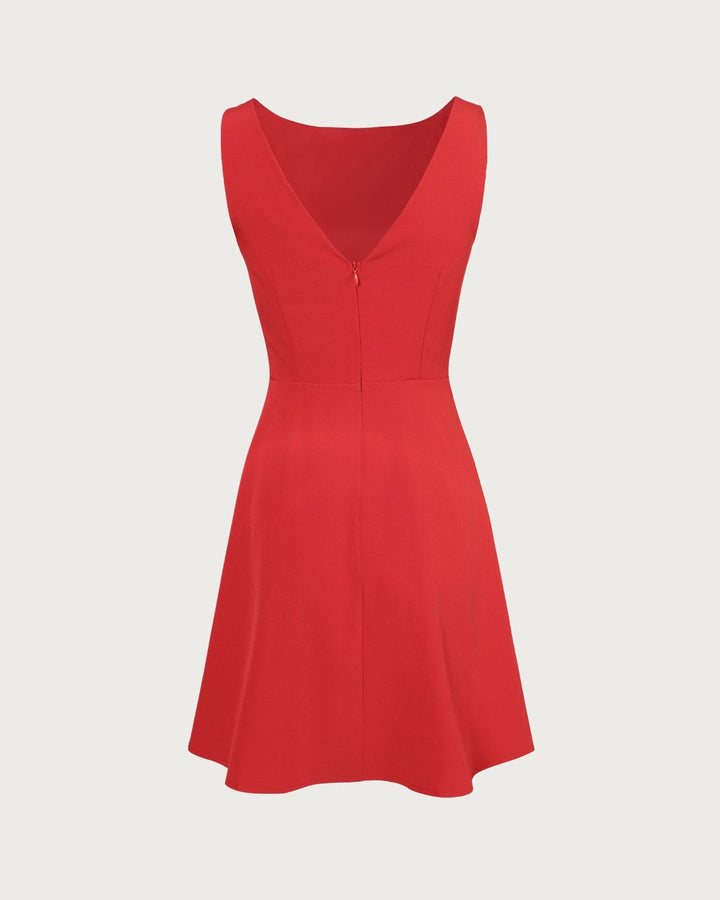 Elegante Abito Mini Rosso Scollo Barca Donna