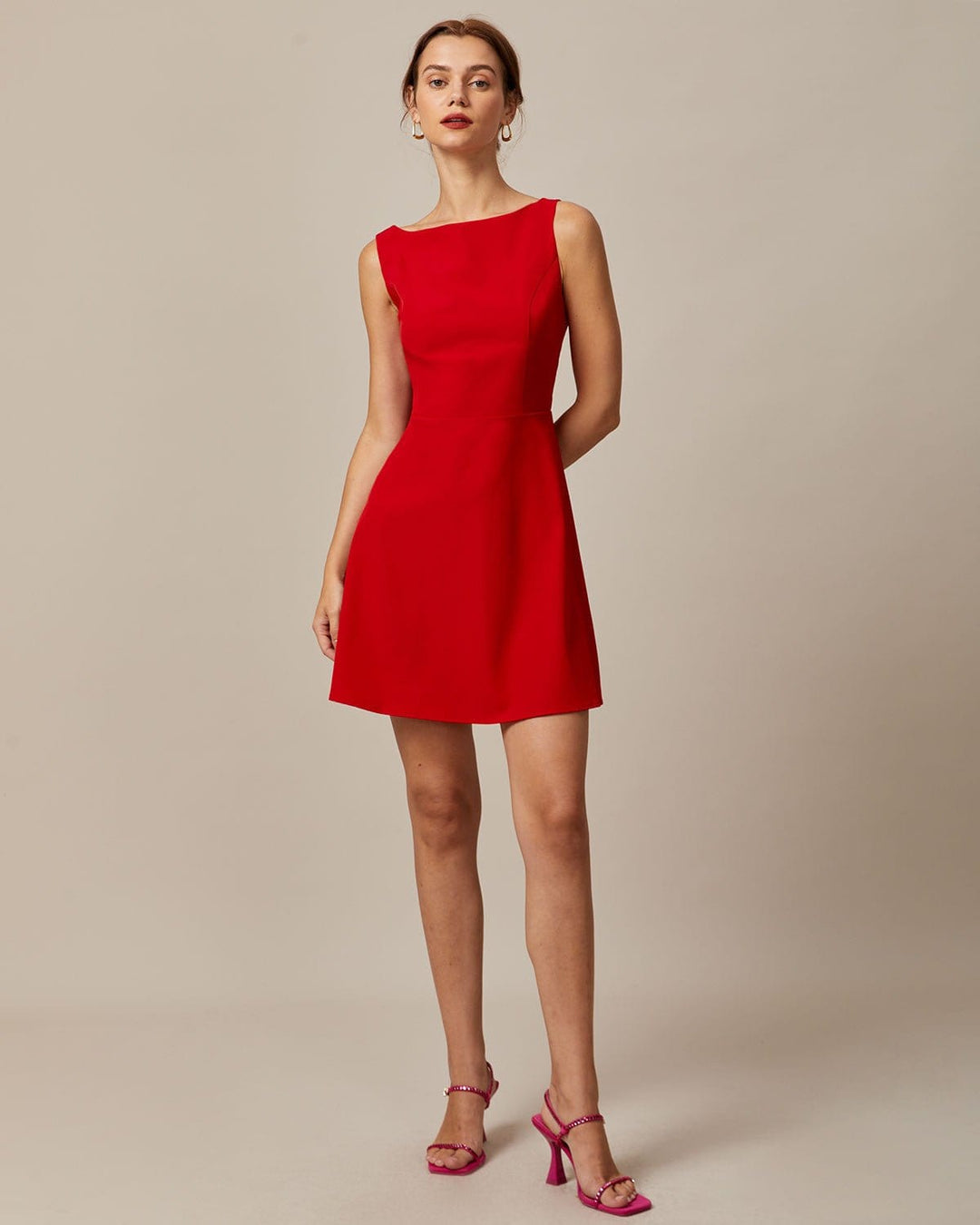 Elegante Abito Mini Rosso Scollo Barca Donna