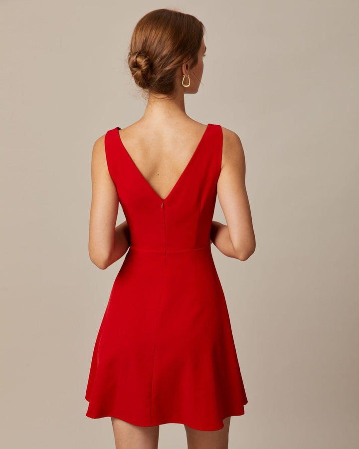 Elegante Abito Mini Rosso Scollo Barca Donna