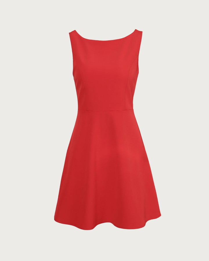 Elegante Abito Mini Rosso Scollo Barca Donna