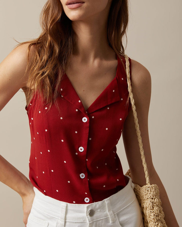 Top donna pois scollo a V