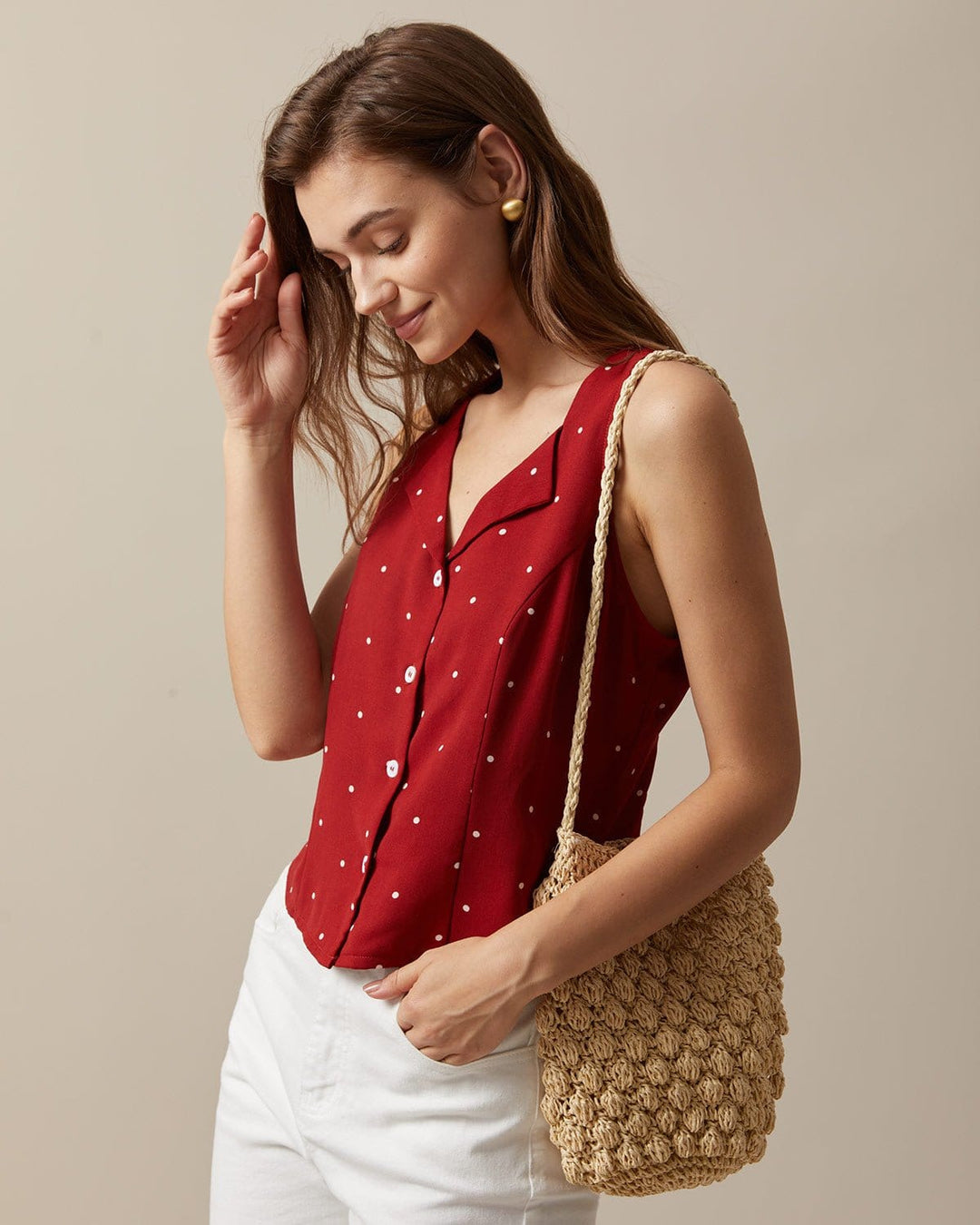 Top donna pois scollo a V