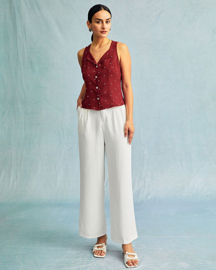Top donna pois scollo a V