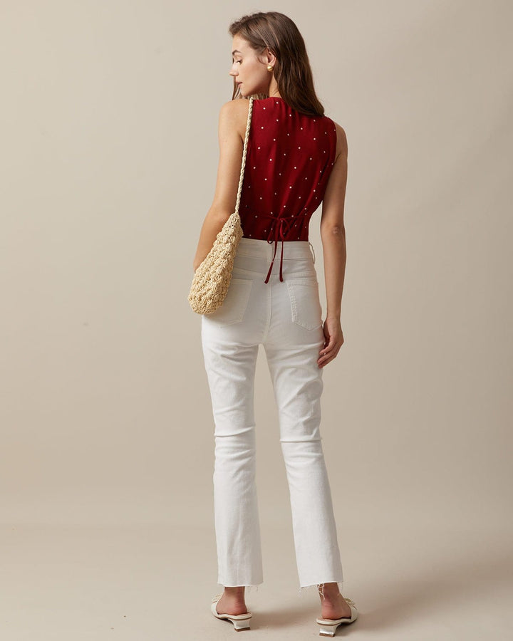 Top donna pois scollo a V