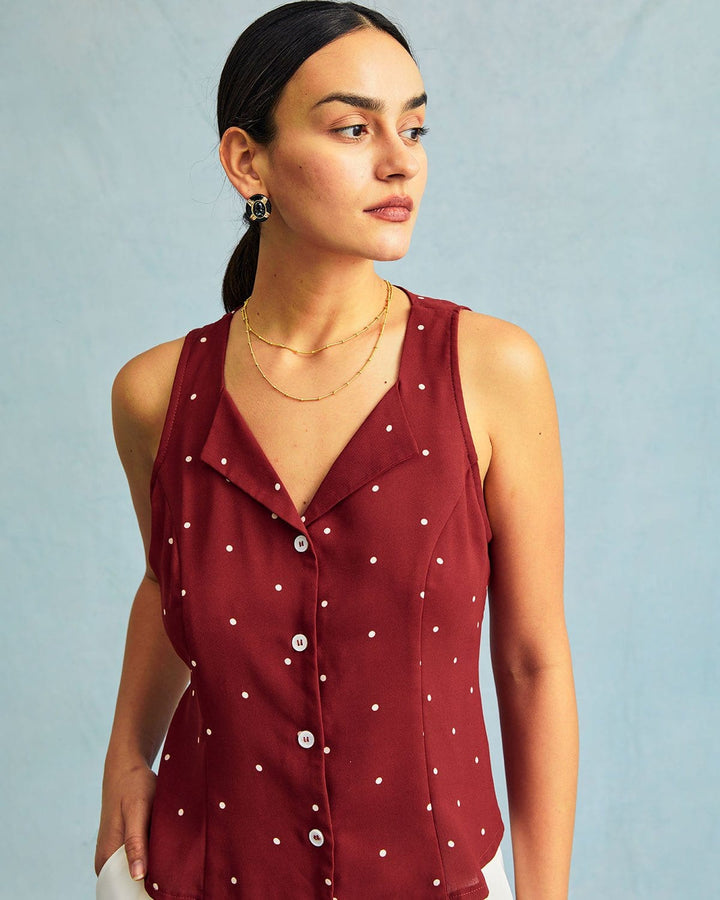 Top donna pois scollo a V