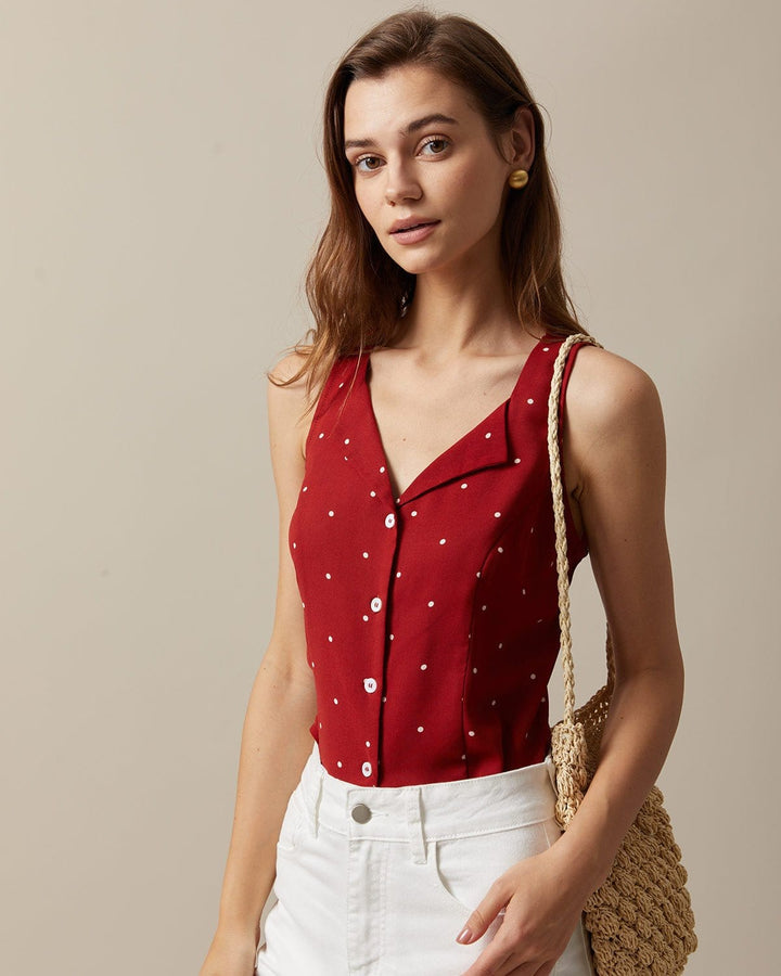 Top donna pois scollo a V