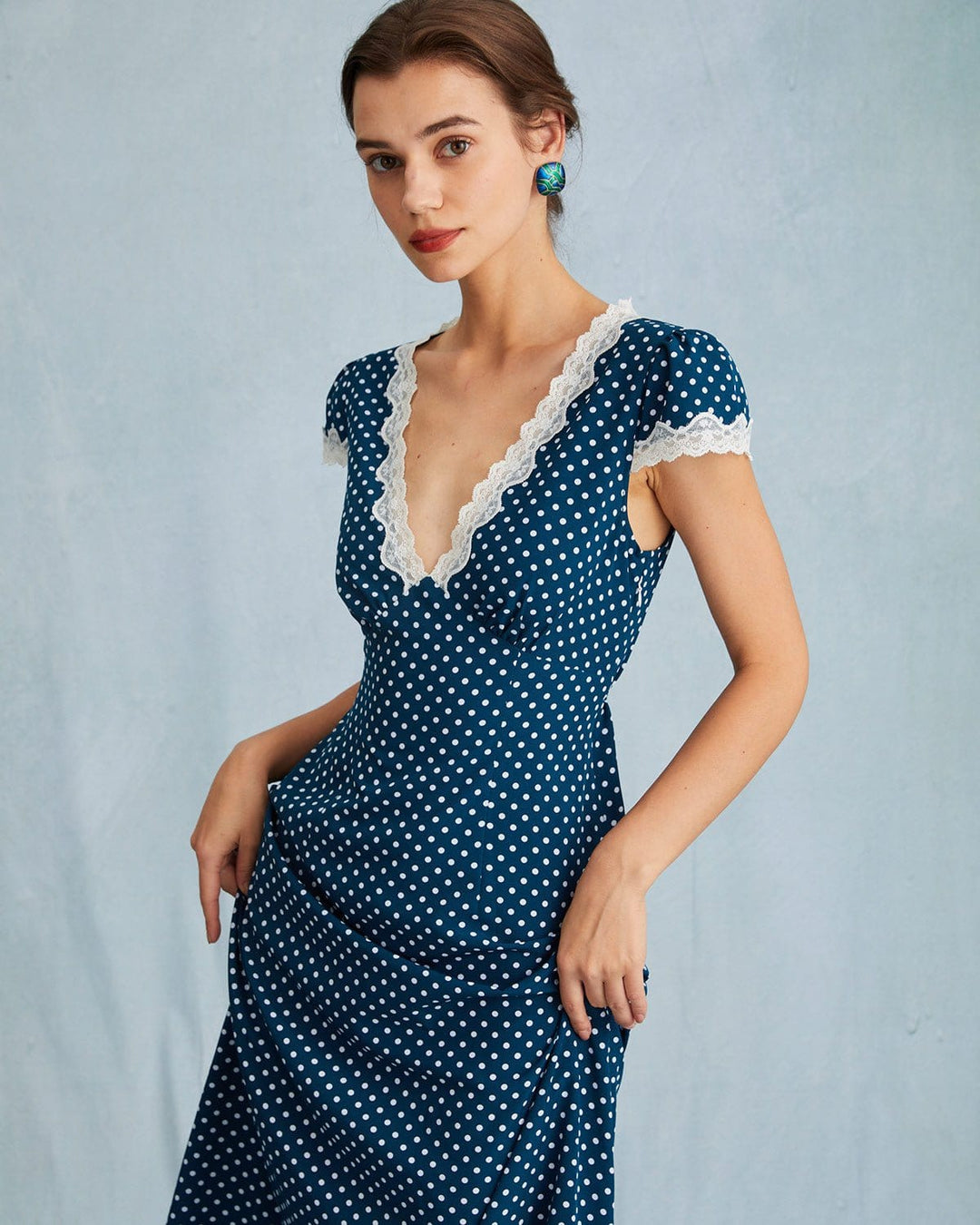 Abito Lungo Donna – Maxi Dress con Pizzo e Pois