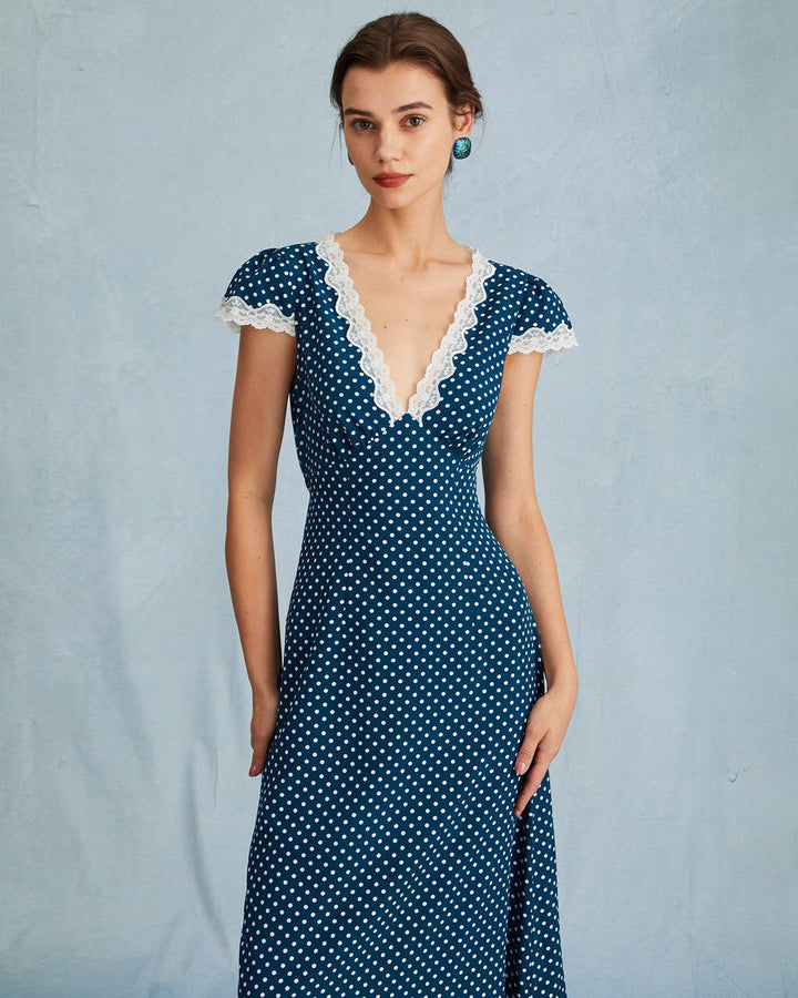 Abito Lungo Donna – Maxi Dress con Pizzo e Pois