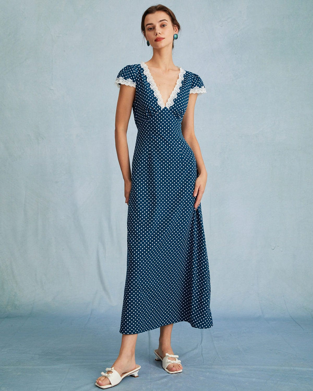 Abito Lungo Donna – Maxi Dress con Pizzo e Pois