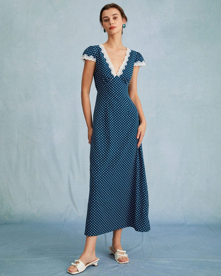 Abito Lungo Donna – Maxi Dress con Pizzo e Pois
