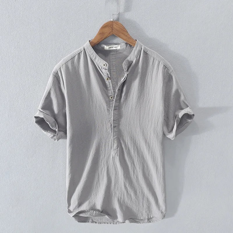 Camicia in Lino e Cotone Manica Corta Uomo