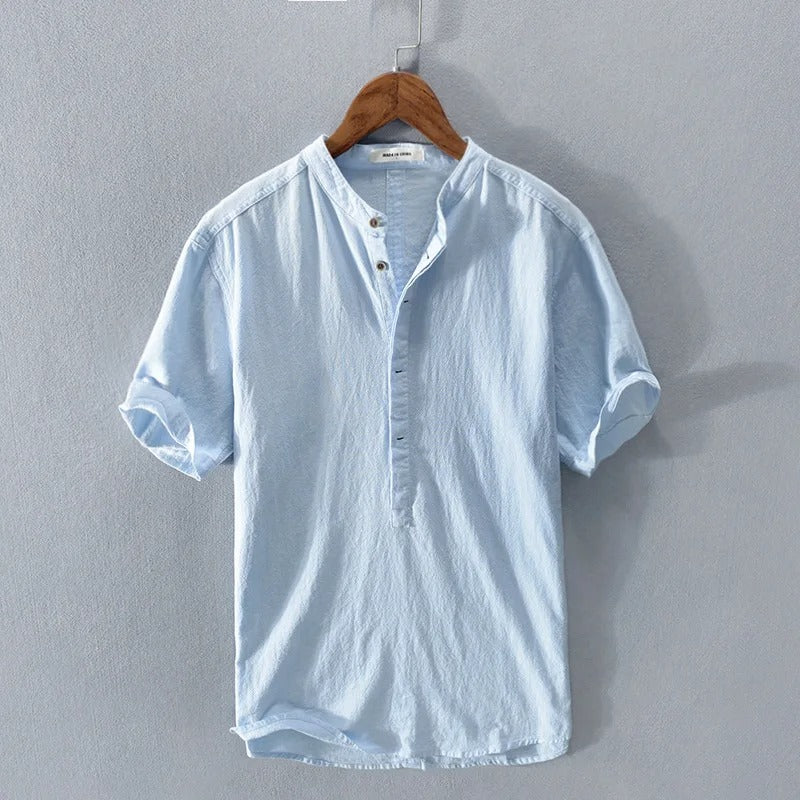 Camicia in Lino e Cotone Manica Corta Uomo