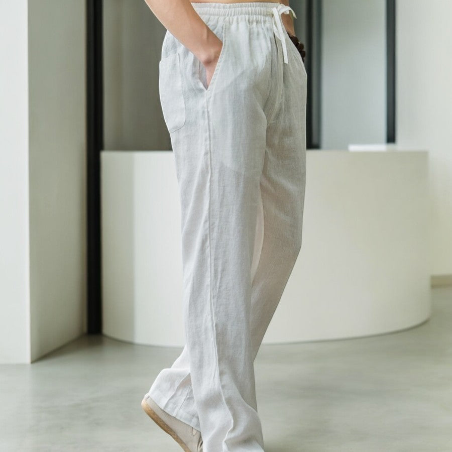 Pantalone in Lino Uomo Vita Elastica Taglio Rilassato