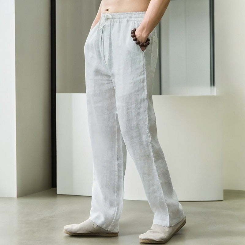 Pantalone in Lino Uomo Vita Elastica Taglio Rilassato