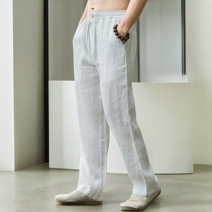 Pantalone in Lino Uomo Vita Elastica Taglio Rilassato