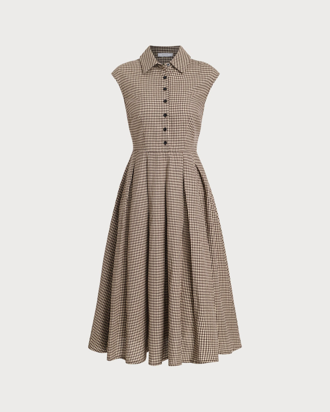 Classico Abito Midi Marrone Scozzese Bottoni Donna