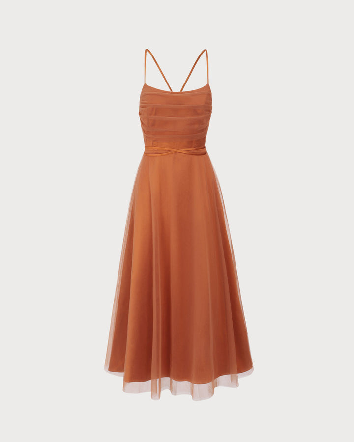 Abito midi donna elegante caramello