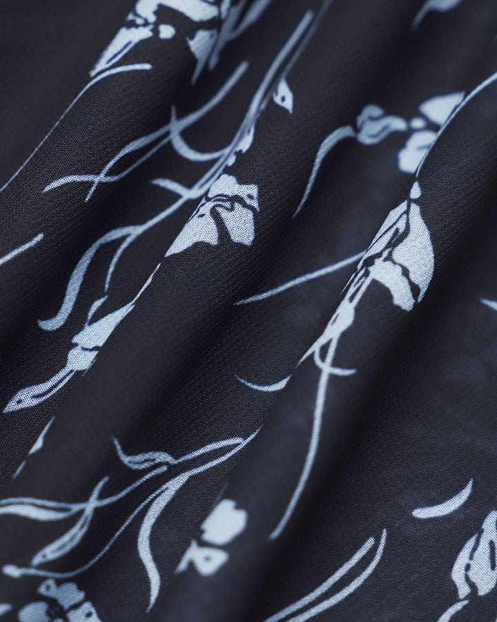 Elegante Abito Midi Floreale Navy Scollo Cuore