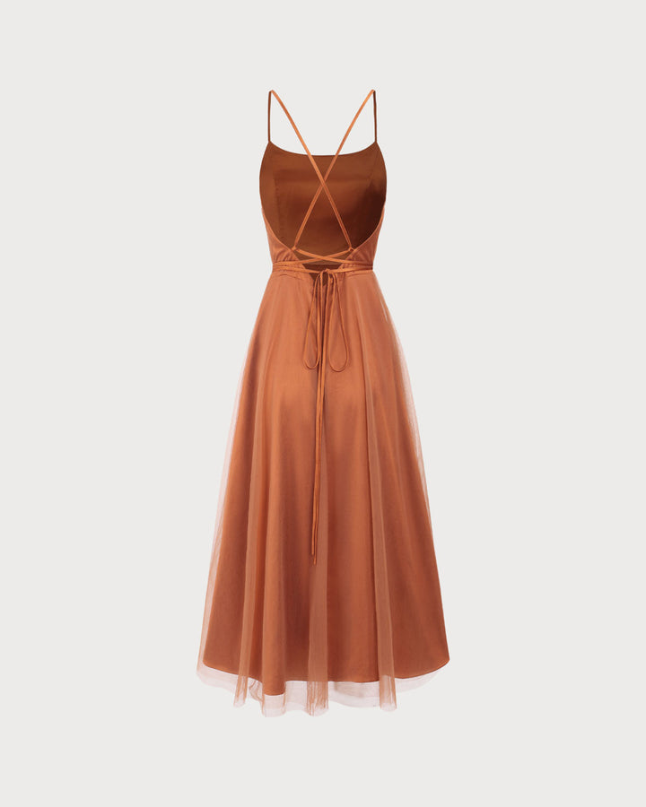 Abito midi donna elegante caramello